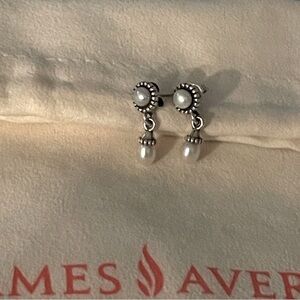 James Avery Sterling Silver Regal Pearl Drop Earrings